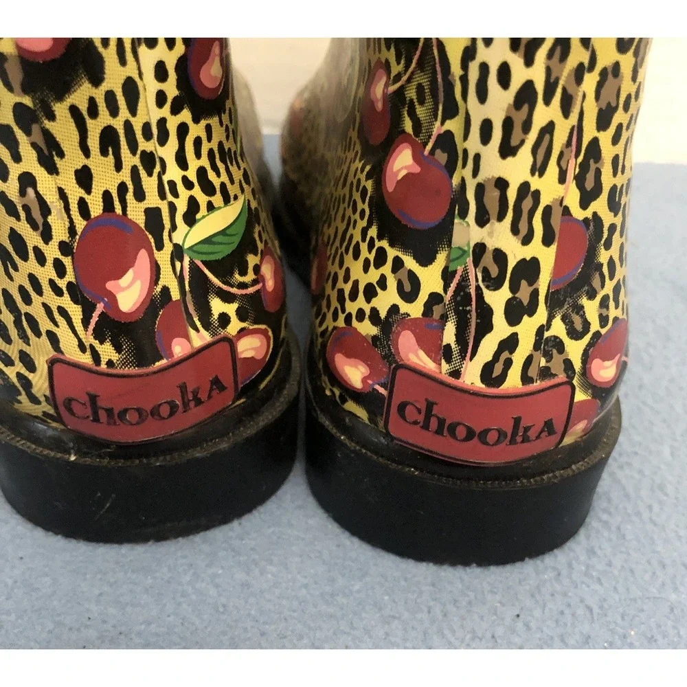 Chooka Girls Cherries on Leopard Print Adjustable Rain Boots‎ - Size 3